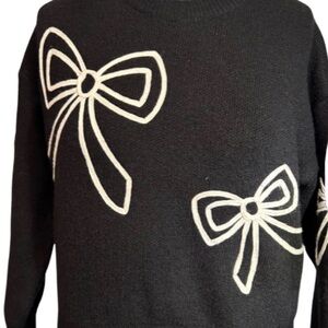 LUNA IVY Black Sweater coquette size small BOWS feminine preppy whimsical soft